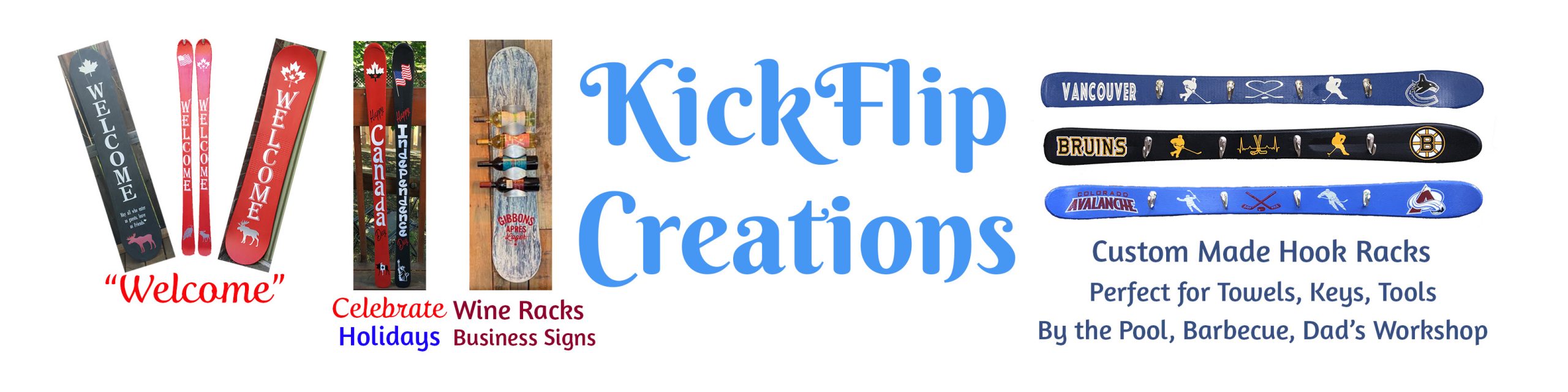 KickFlip Creations Handmade Sign Shop - Welcome Signs, Wine Racks, Hallway Organizers